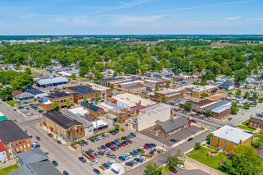 Findlay OH - Aerial View Of Small Town Findlay Ohio